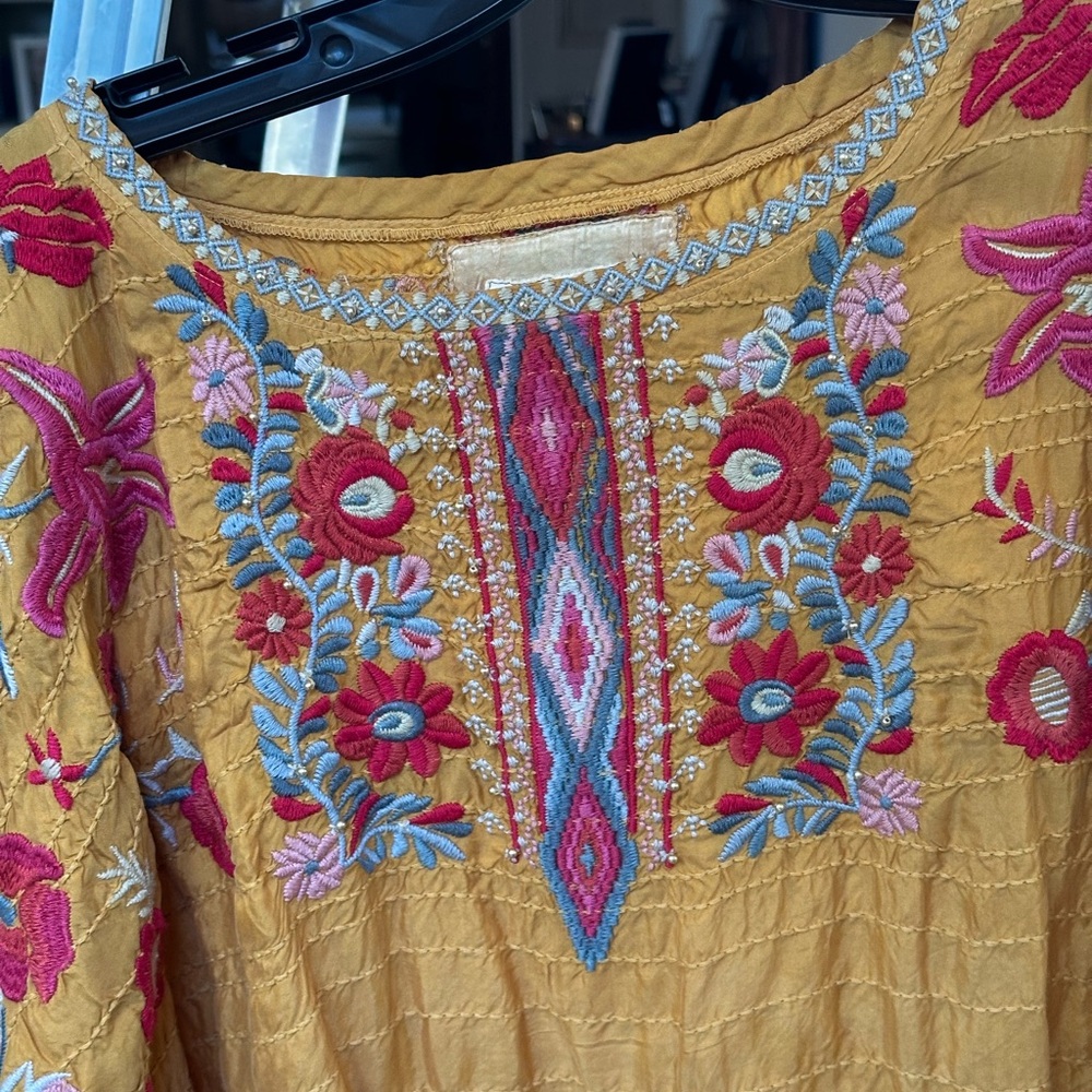 Johnny Was Mustard Embroidered Floral Blouse - Picture 2 of 3